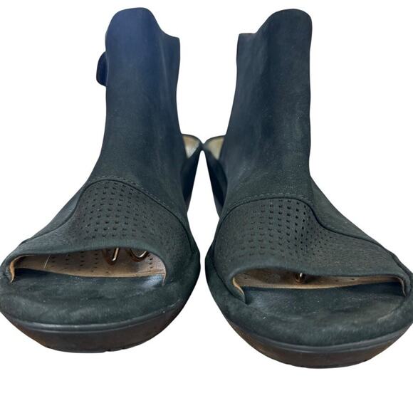 Clarks Wynnmere Abie Unstructured Black Nubuck Leather Wedge Peep Toe Sandals 7W - Picture 7 of 16